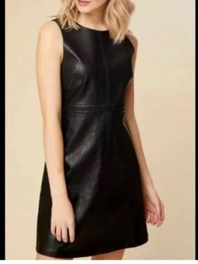 Altar’d State Black Faux Leather Sleeveless A-Line Mini Zip Dress S